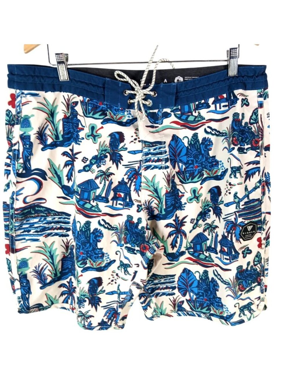 Vissla Mens Printed Boardshorts Size 38 Kali Bagus Shorts Blue Tropical Swim